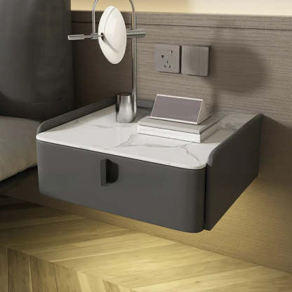 Modern Marble Top Wall-Mounted Nightstand — Army Green