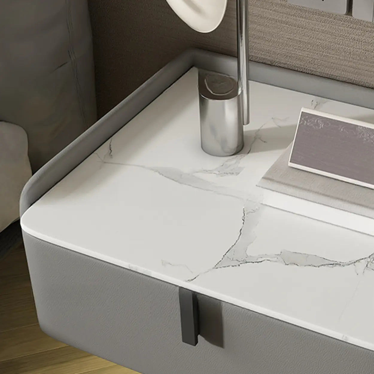 Modern Marble Top Wall-Mounted Nightstand — Dark Gray