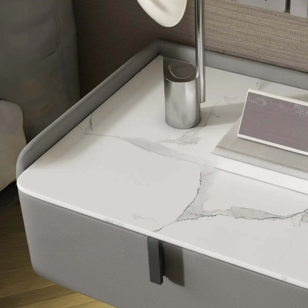 Modern Marble Top Wall-Mounted Nightstand — Dark Gray