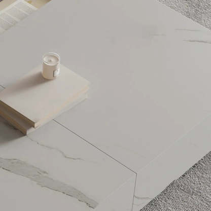 Modern Marble TV Stand Fireplace with Drawers — Black