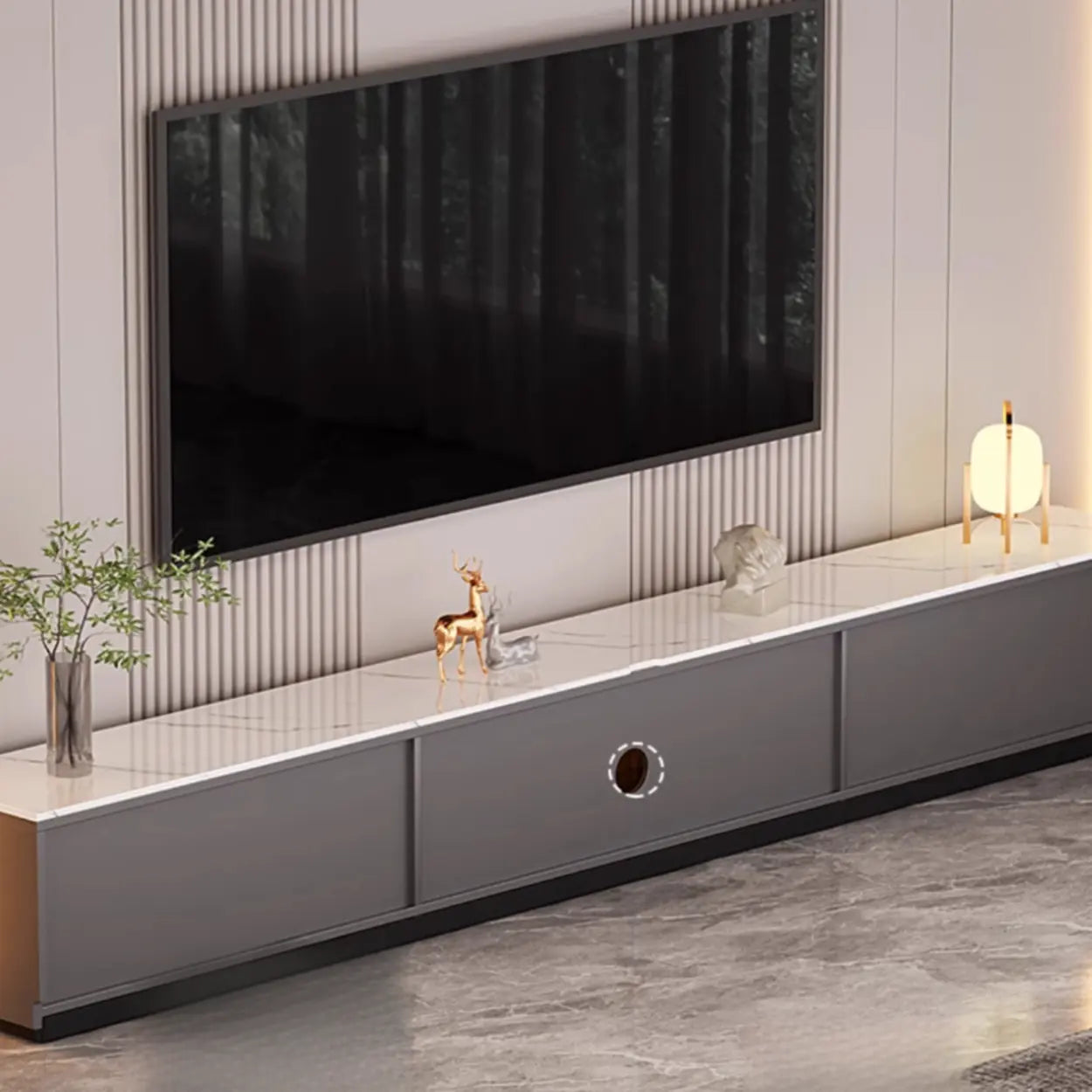 Modern Marble-Wood TV Stand with LED