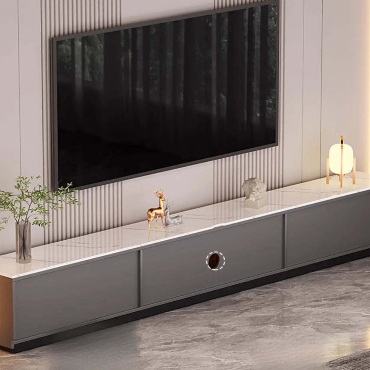 Modern Marble-Wood TV Stand with LED