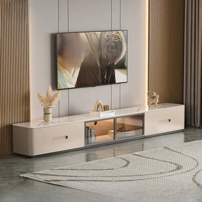 Modern Marble-Wood TV Stand with LED — Khaki/ Gray