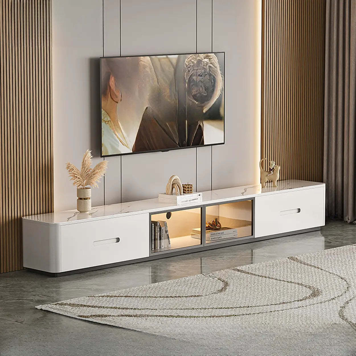 Marble Wood TV Stand with LED Ambient Lighting