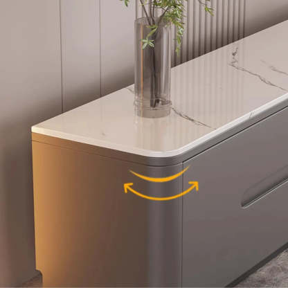 Modern Marble-Wood TV Stand with LED — Bright White/ Gray
