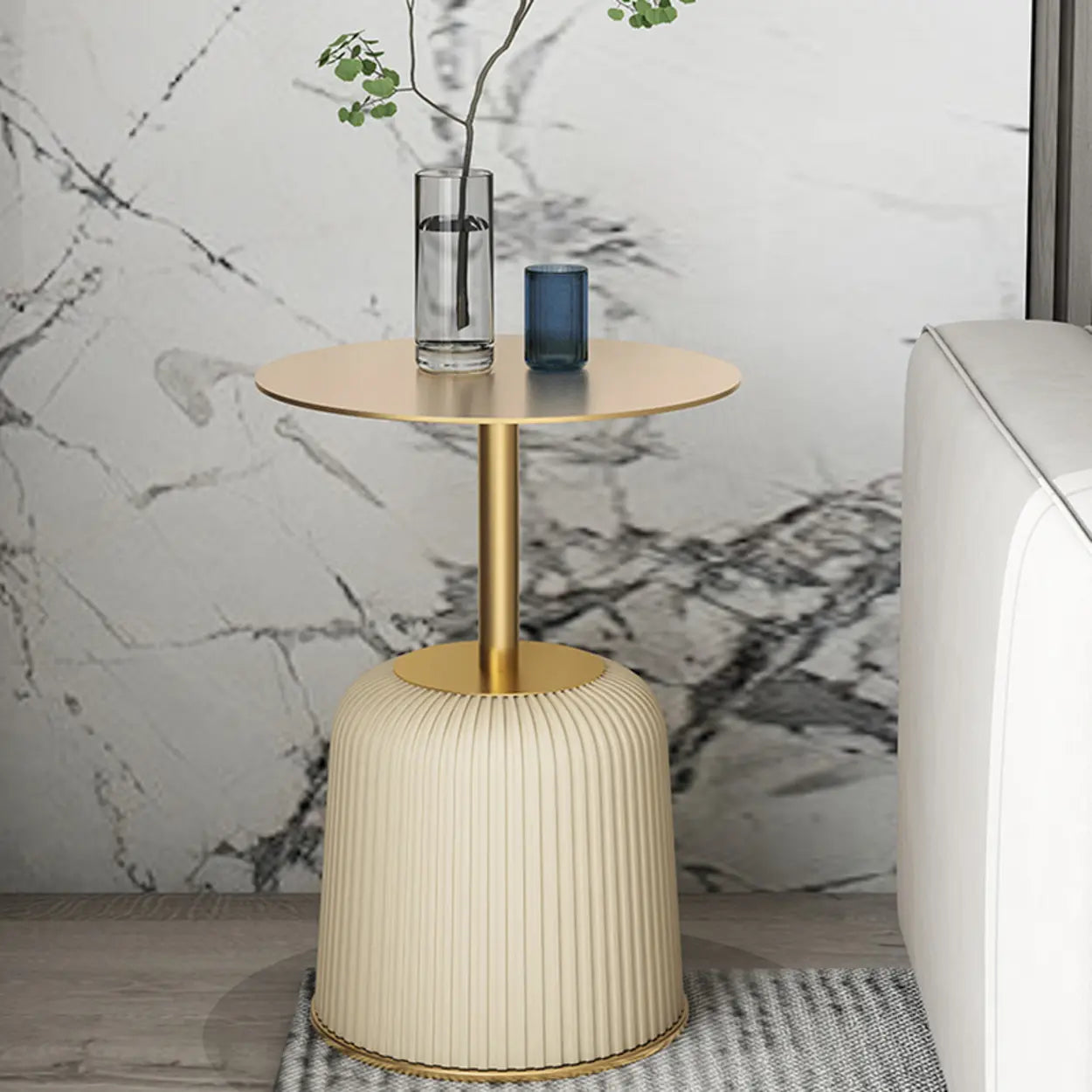 Modern Metal Marble Top Ribbed Side Table