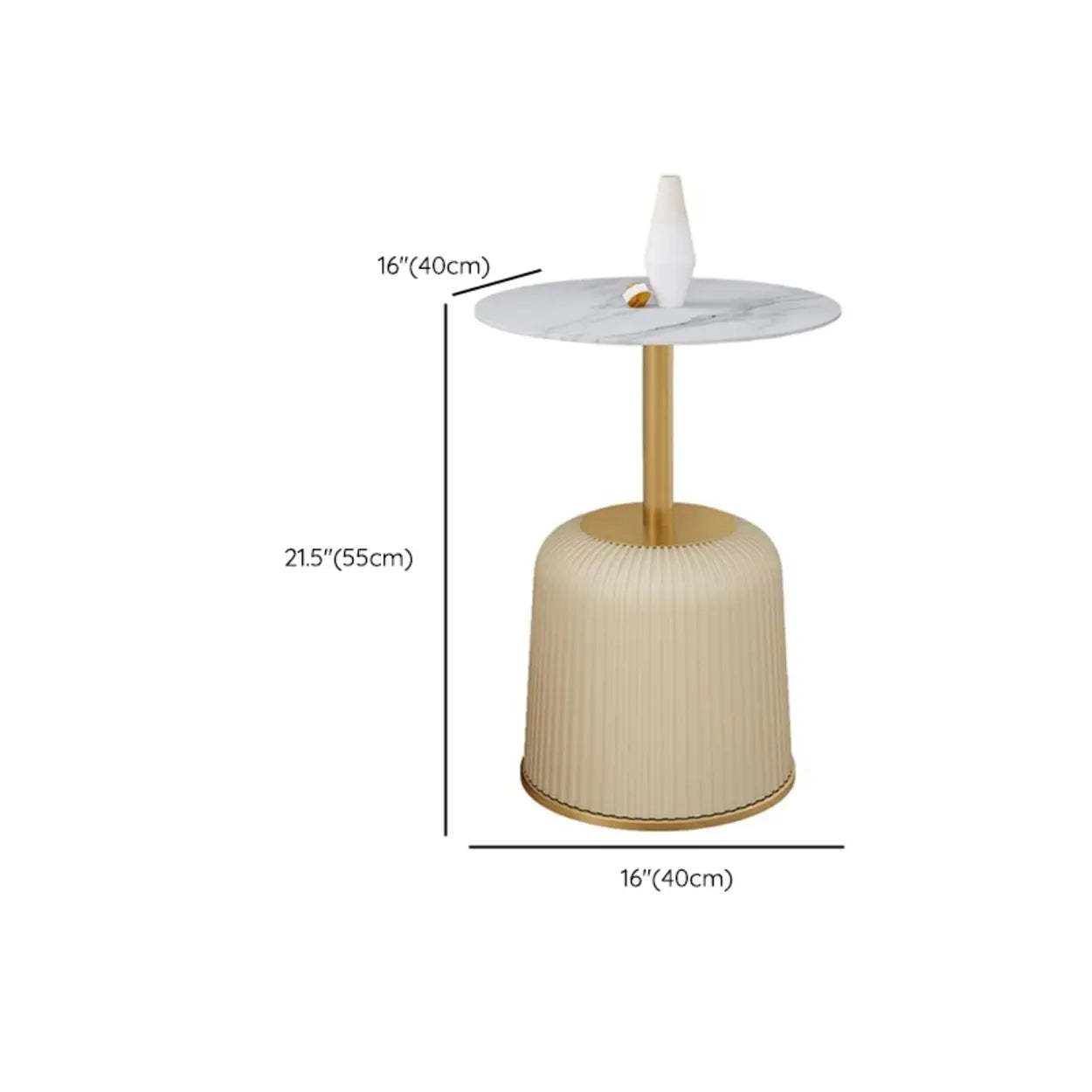 Modern Metal Marble Top Ribbed Side Table