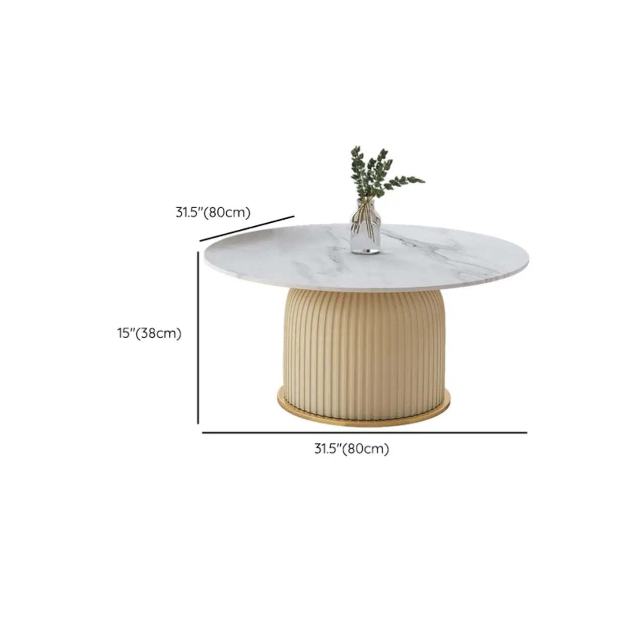 Modern Metal Marble Top Ribbed Side Table