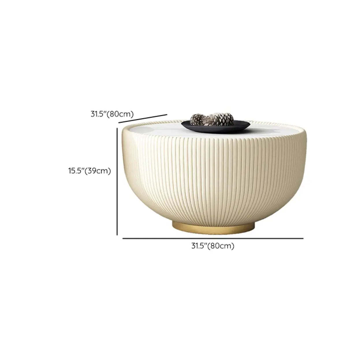 Modern Metal Marble Top Ribbed Side Table
