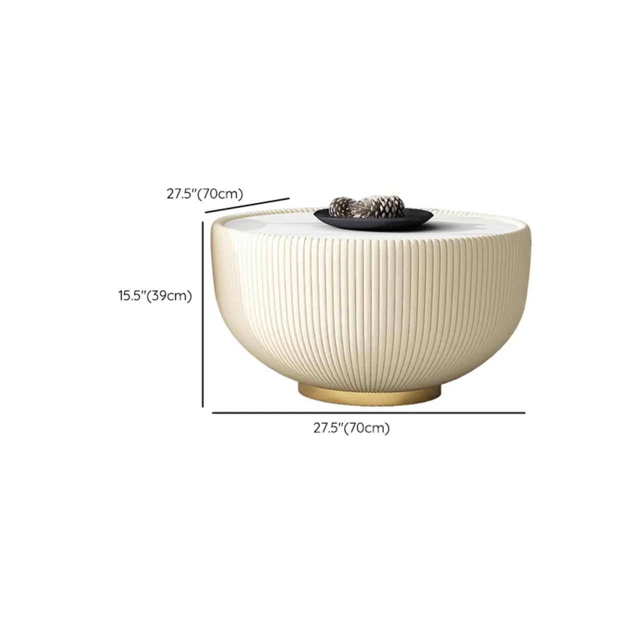 Modern Metal Marble Top Ribbed Side Table