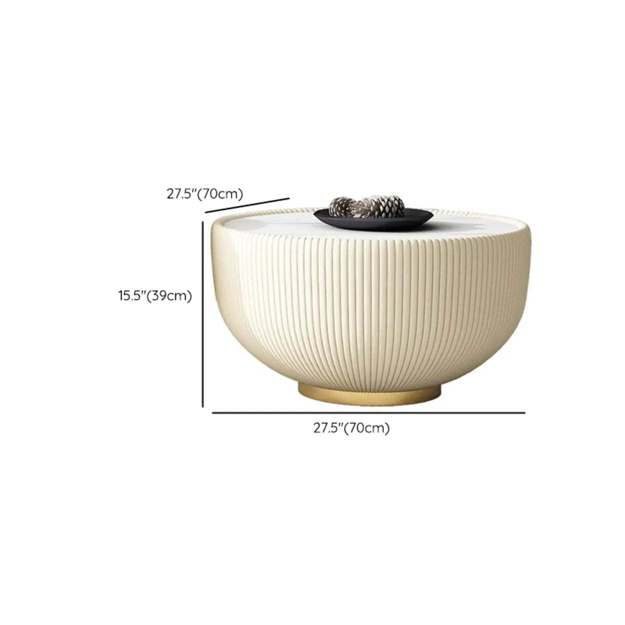 Modern Metal Marble Top Ribbed Side Table