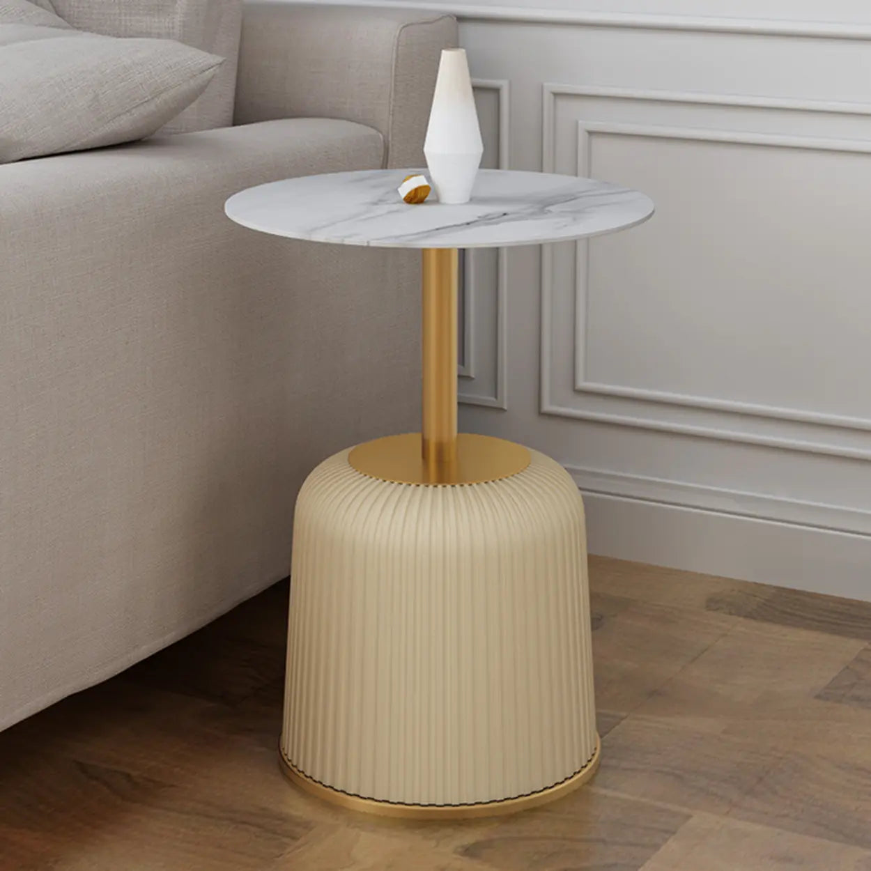Modern Metal Marble Top Ribbed Side Table