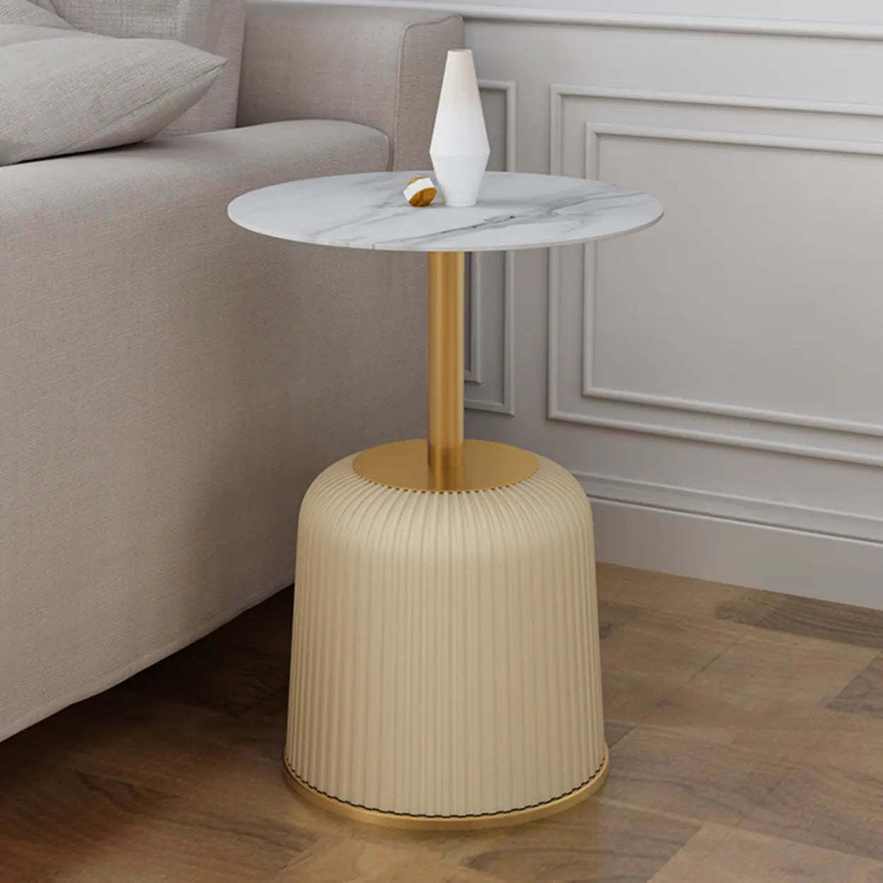 Modern Metal Marble Top Ribbed Side Table