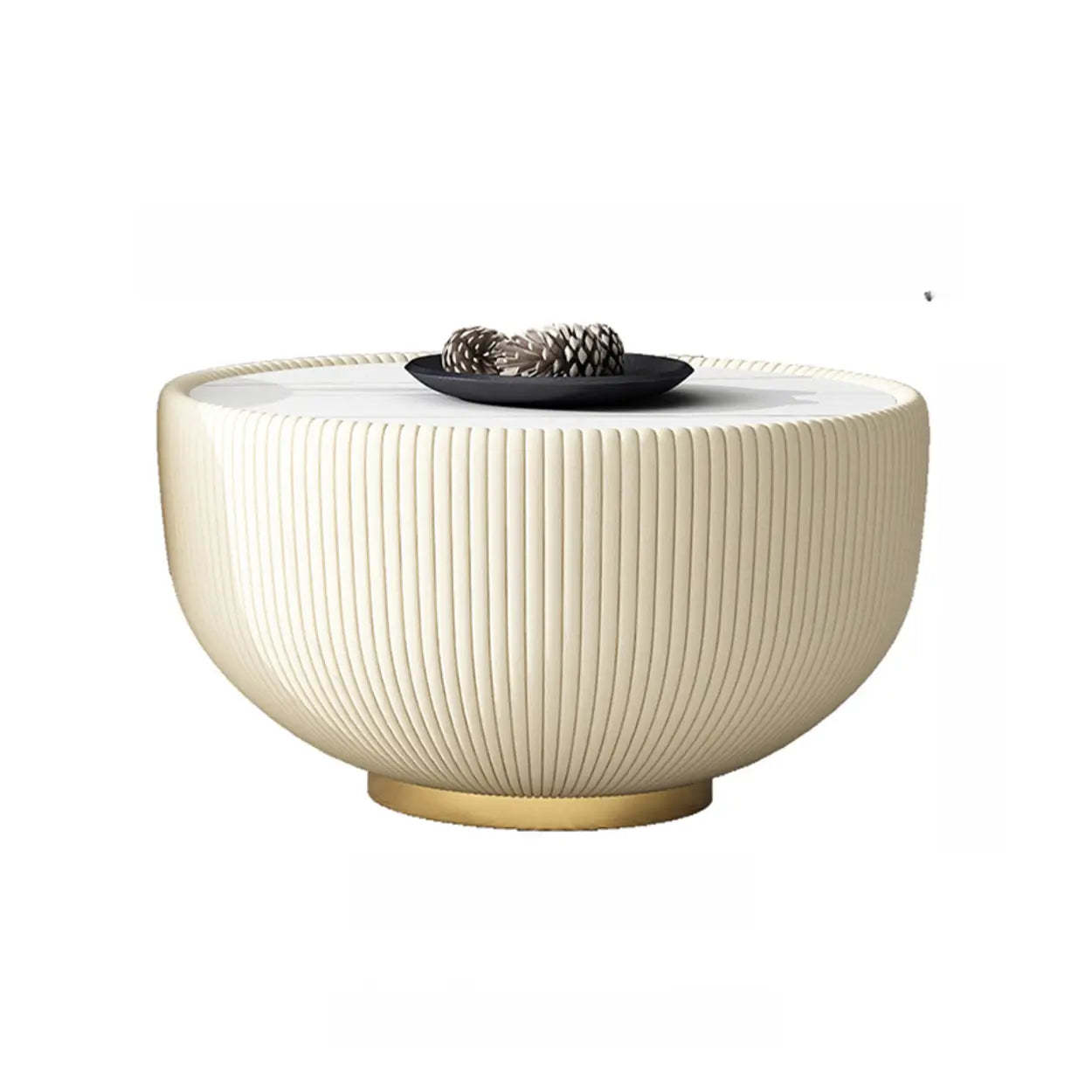 Modern Metal Marble Top Ribbed Side Table