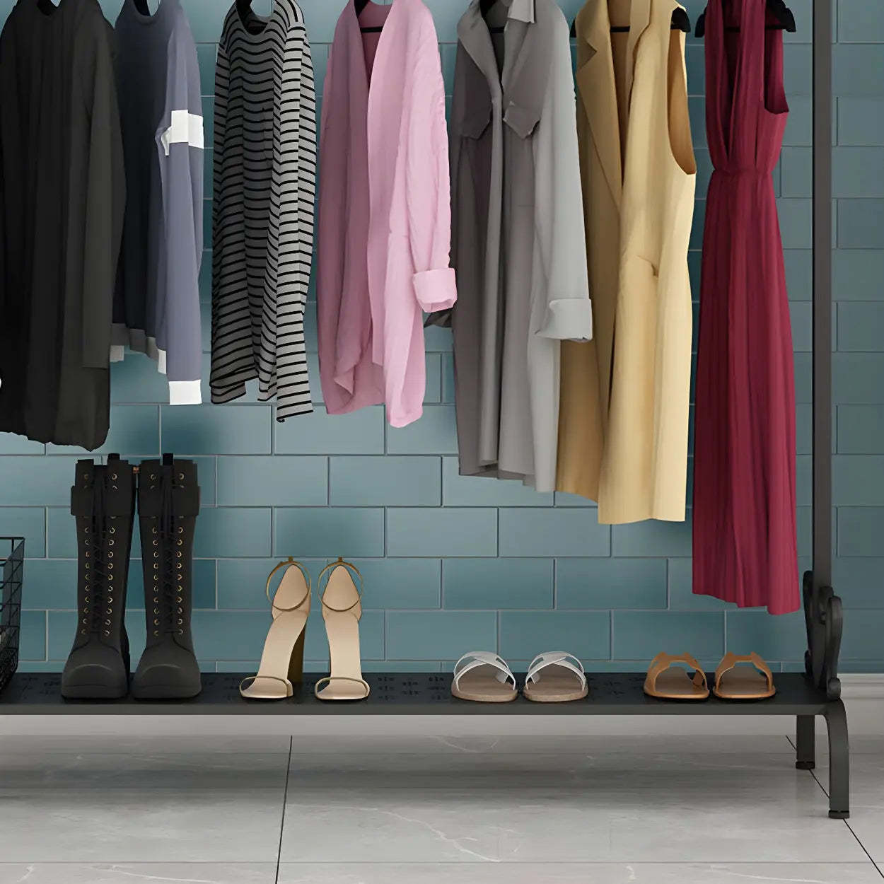 Metal Freestanding Coat Rack with Storage
