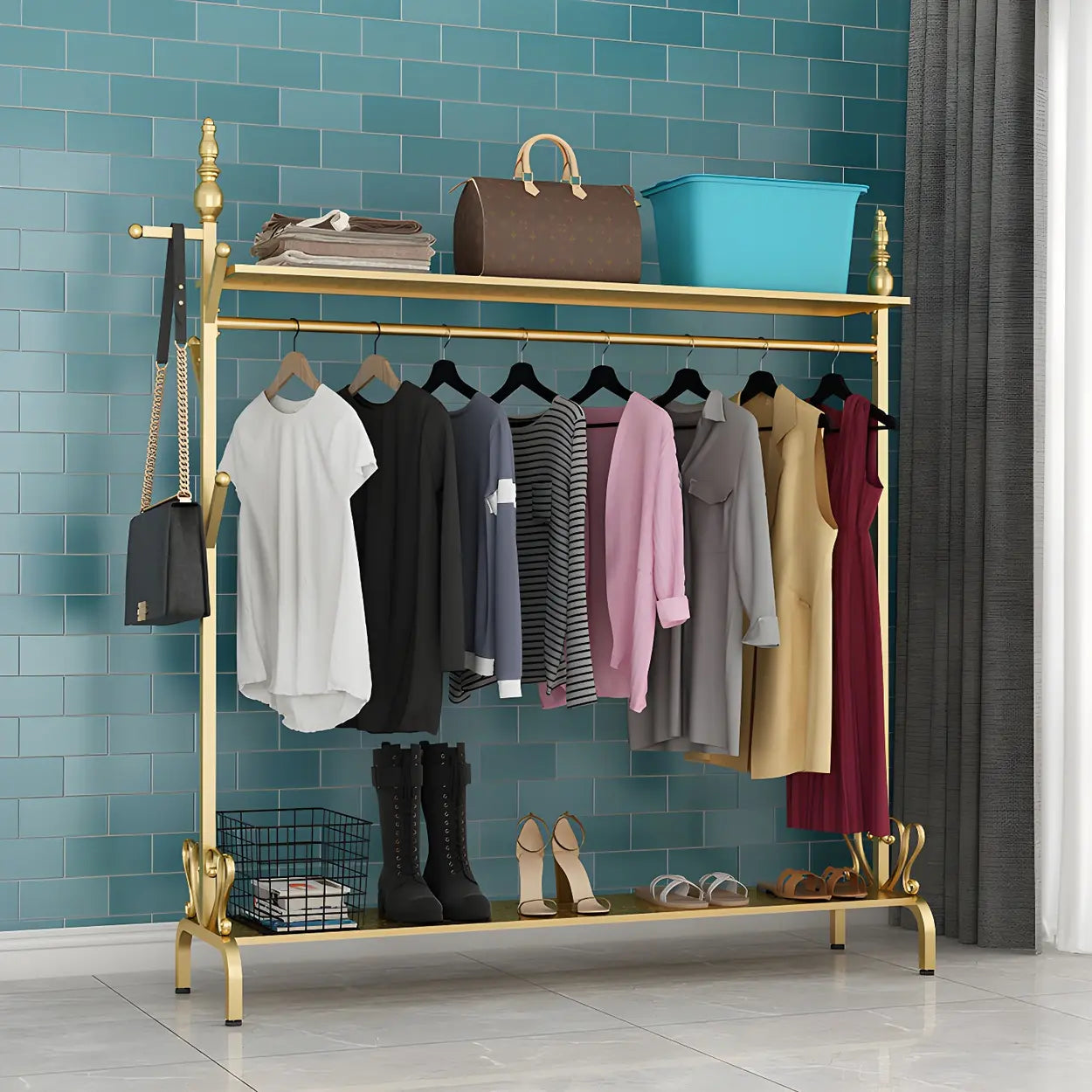 Metal Freestanding Coat Rack with Storage