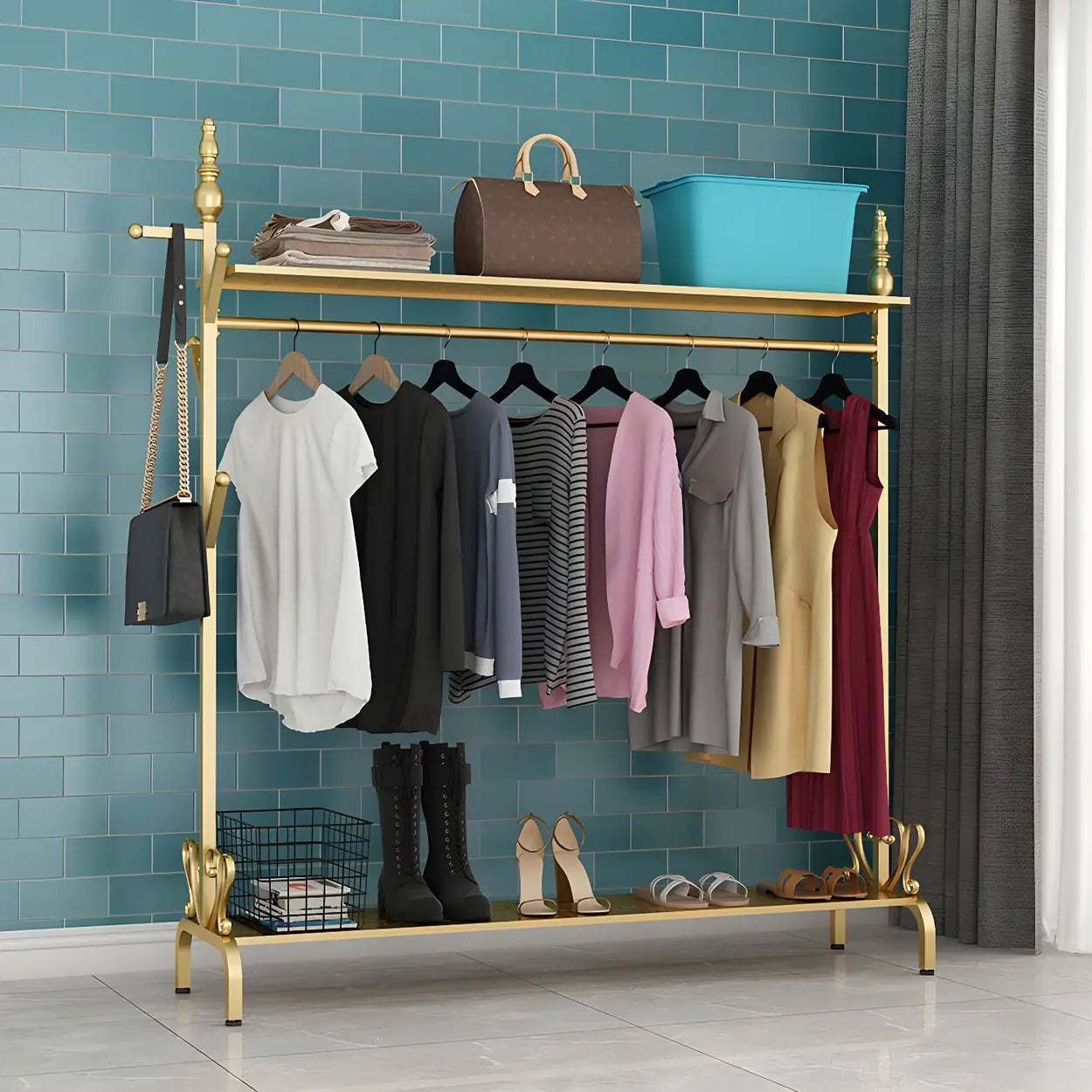 Metal Freestanding Coat Rack with Storage
