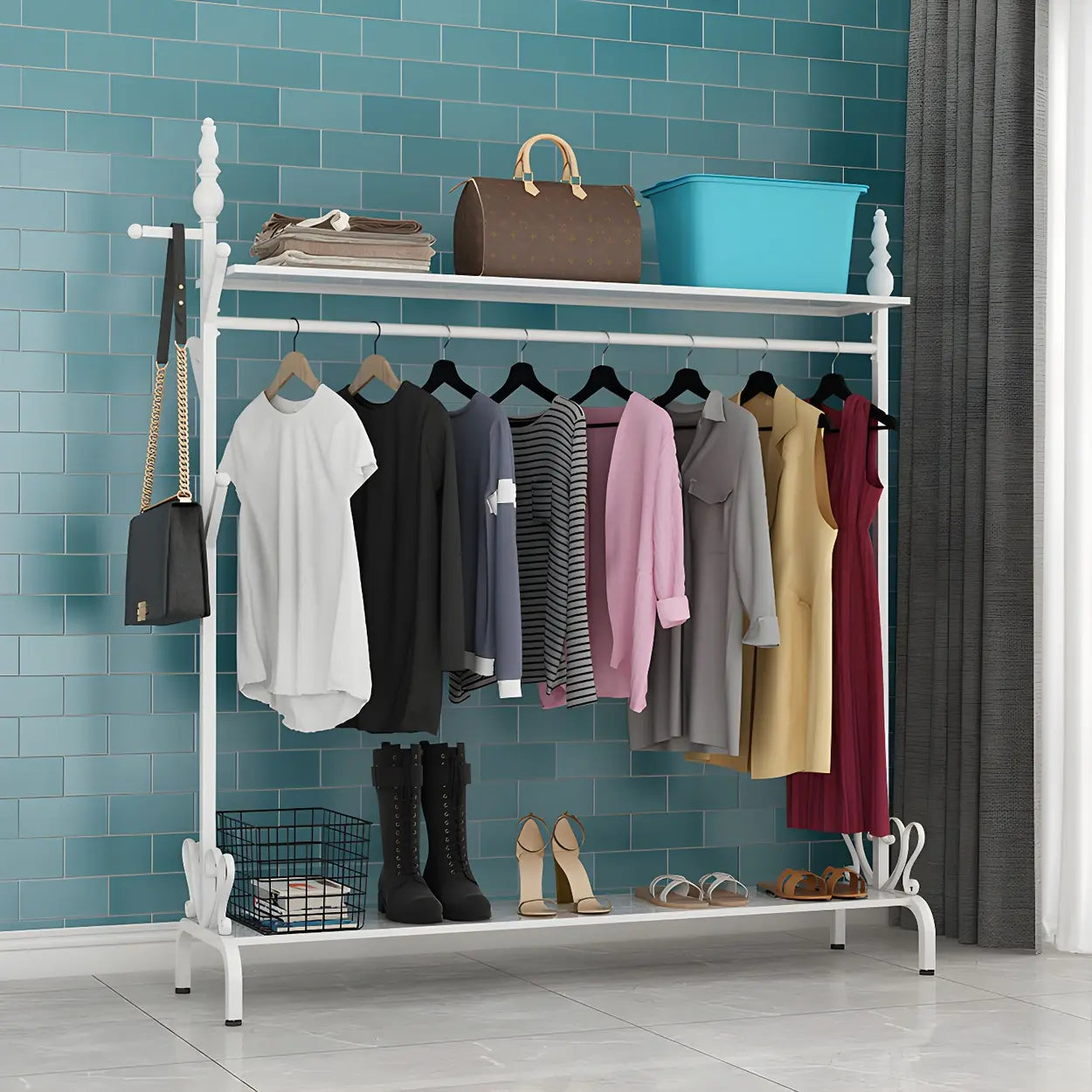 Metal Freestanding Coat Rack with Storage