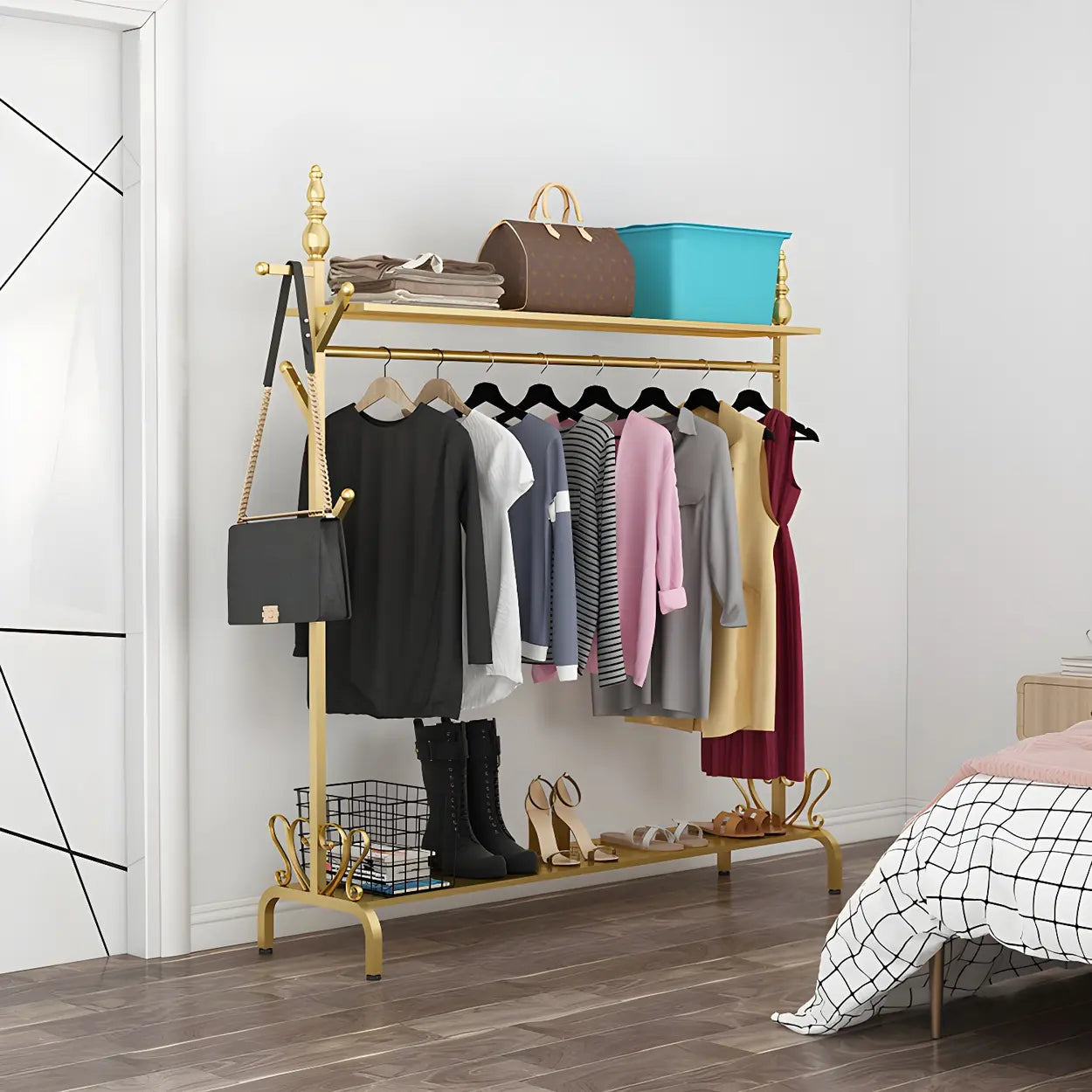 Metal Freestanding Coat Rack with Storage