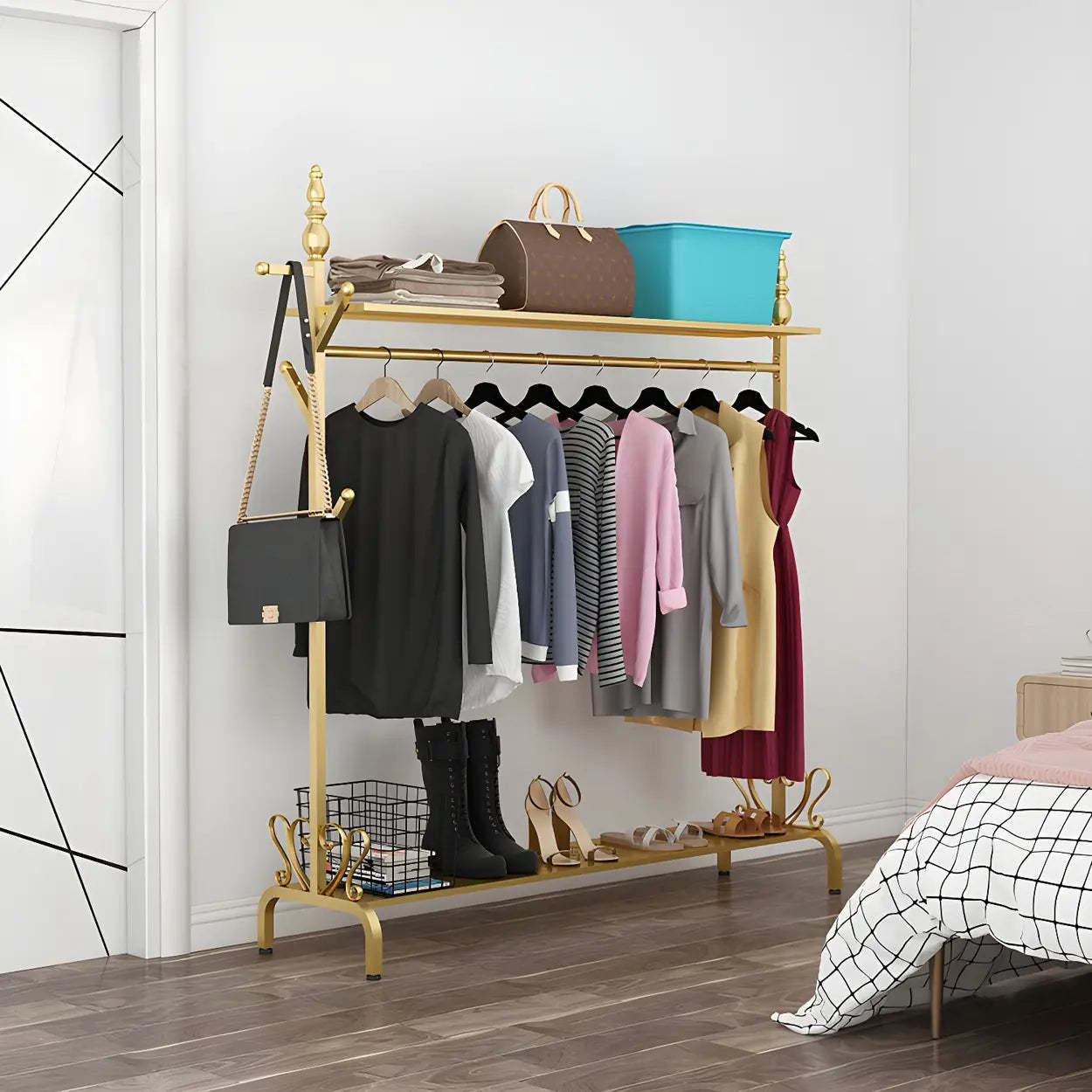 Metal Freestanding Coat Rack with Storage