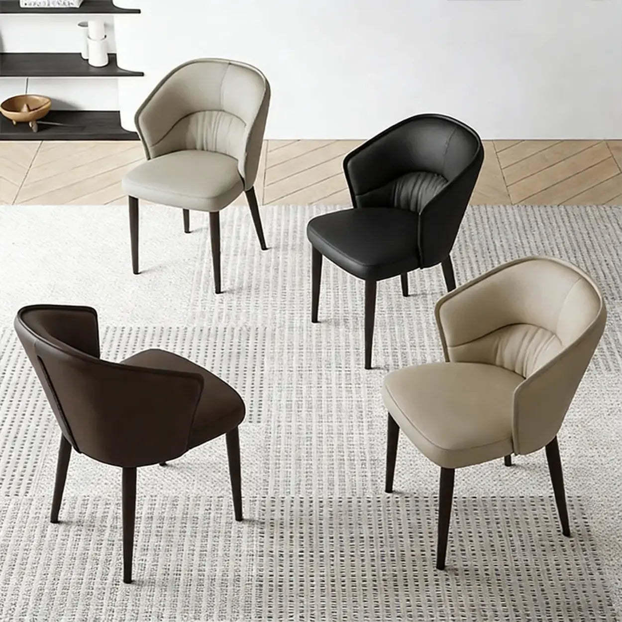 Modern Mid-Back Faux Leather Dining Arm Chair — Light Gray