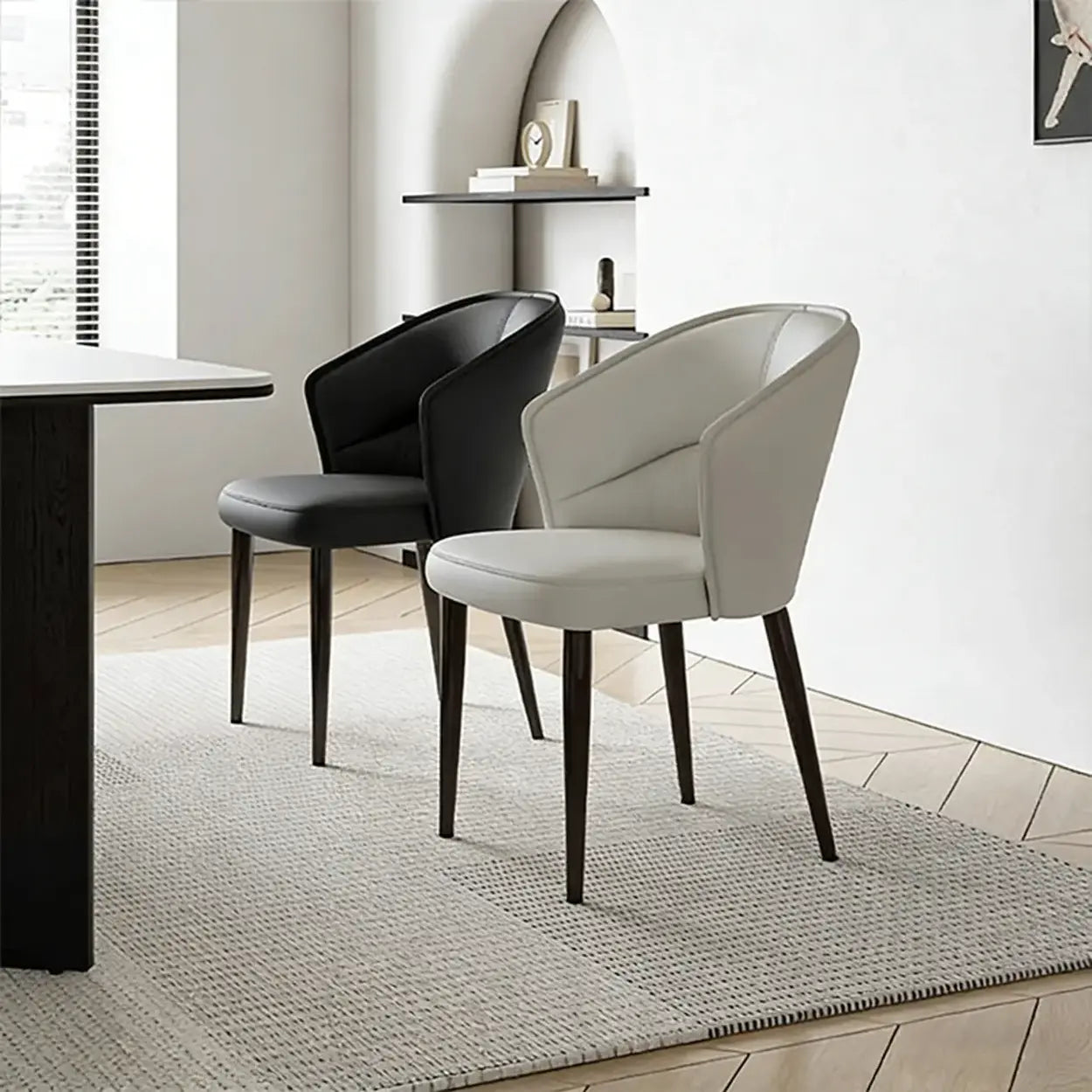 Modern Mid-Back Faux Leather Dining Arm Chair — Off-White