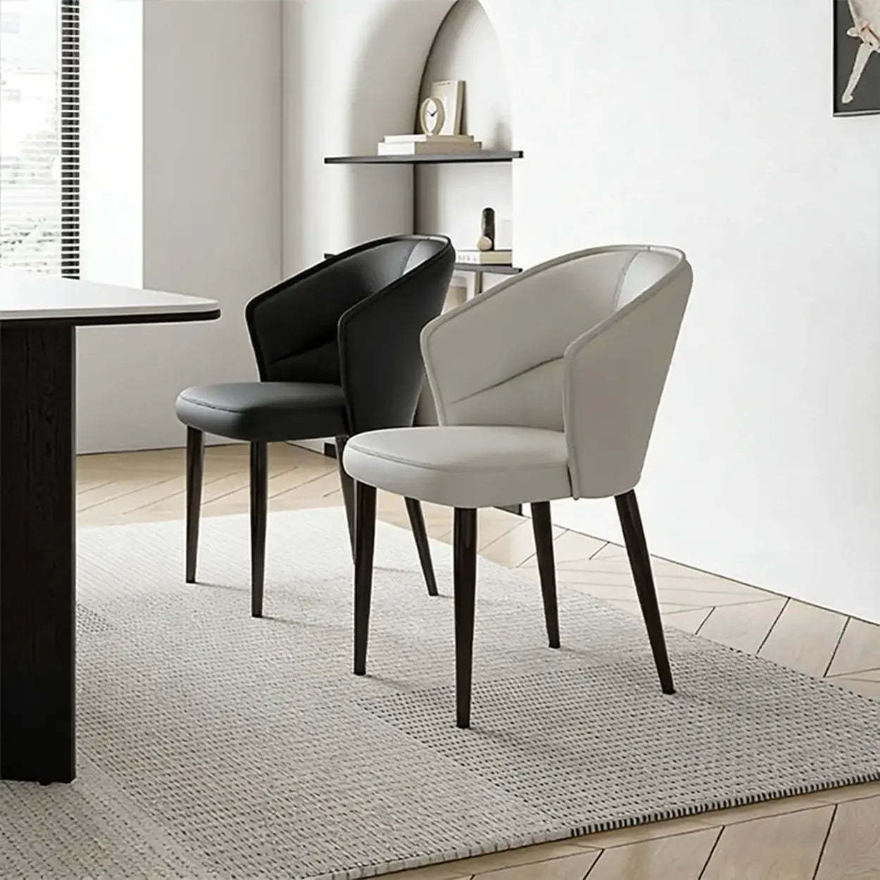 Modern Mid-Back Faux Leather Dining Arm Chair — Off-White