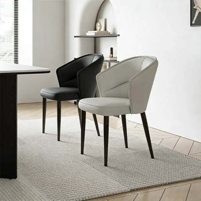 Modern Mid-Back Faux Leather Dining Arm Chair — Off-White