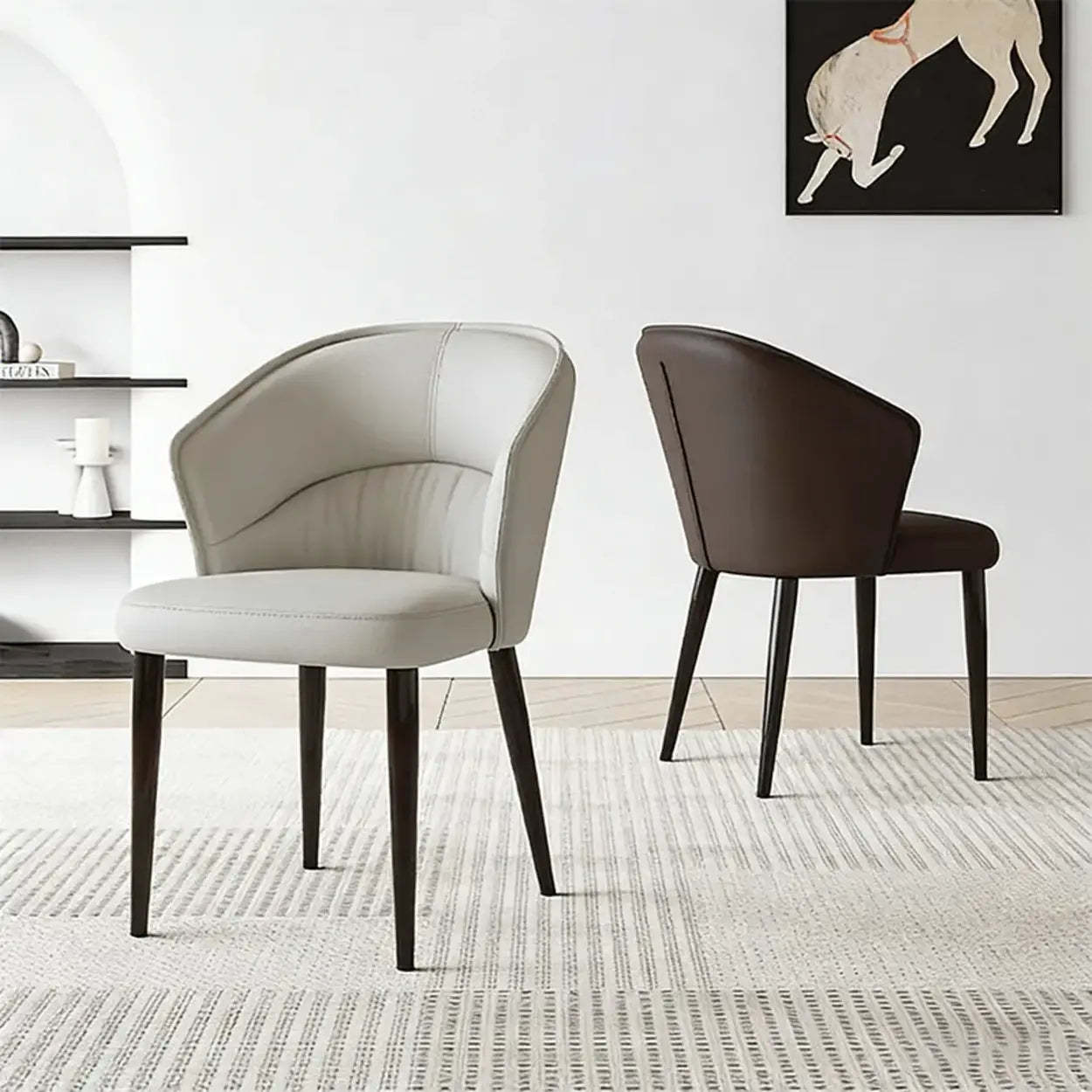 Modern Mid-Back Faux Leather Dining Arm Chair — Khaki