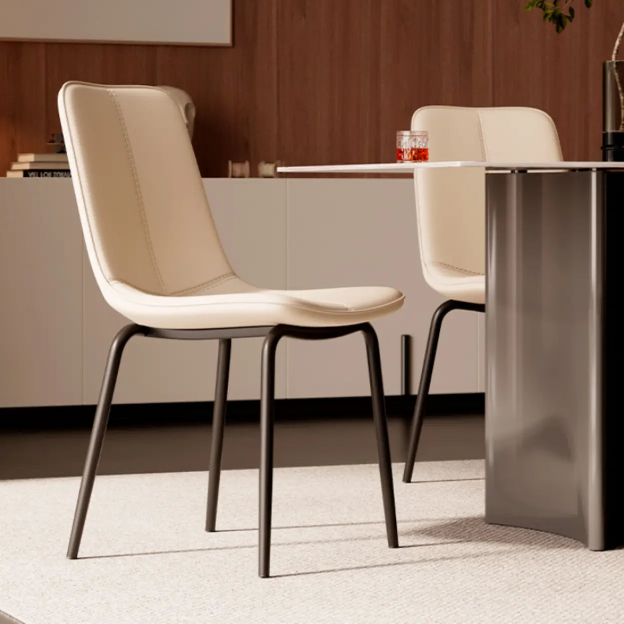 Minimalist Beige Leather Dining Chair — Orange