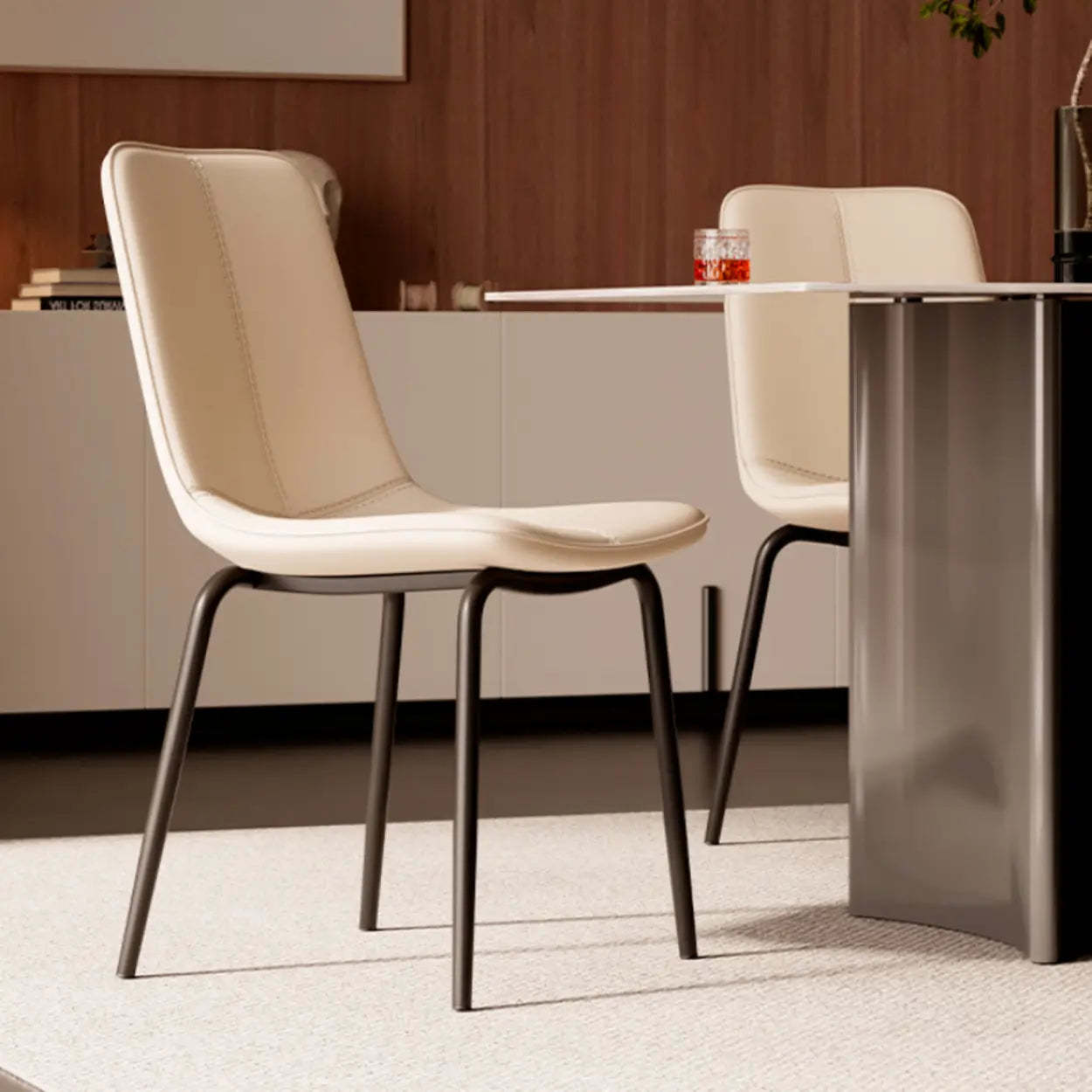 Minimalist Beige Leather Dining Chair — Orange