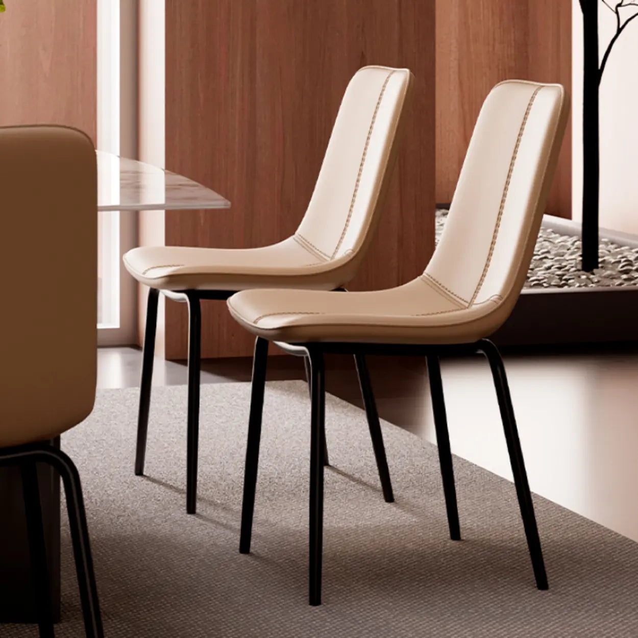 Minimalist Beige Leather Dining Chair — Dark Gray