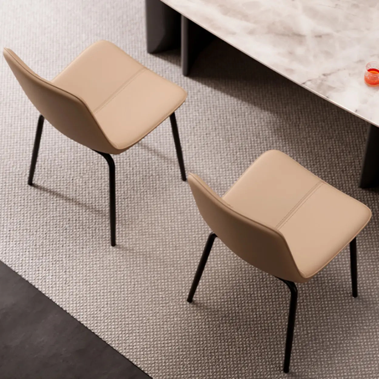 Minimalist Beige Leather Dining Chair