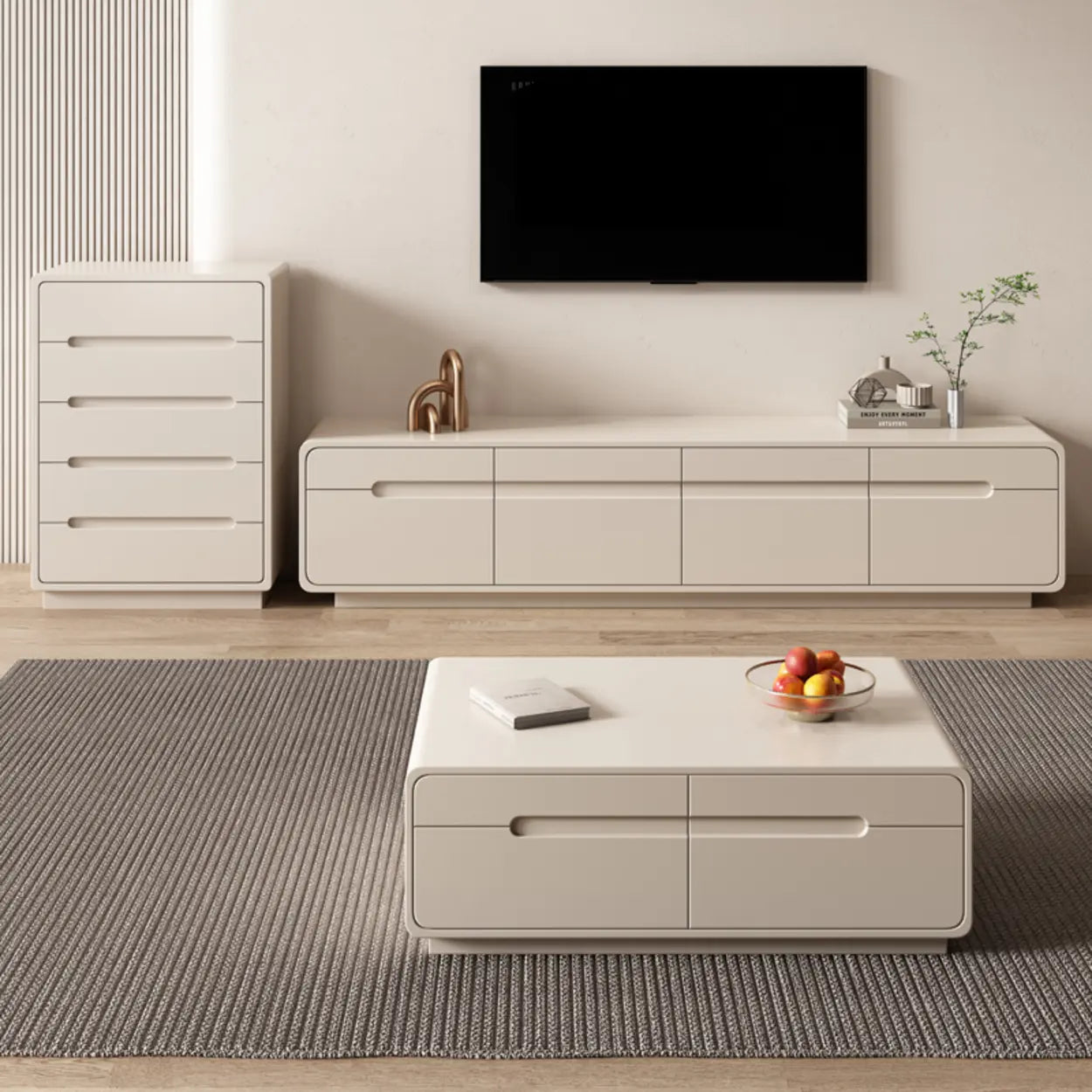Minimalist Beige TV Stand with Drawers