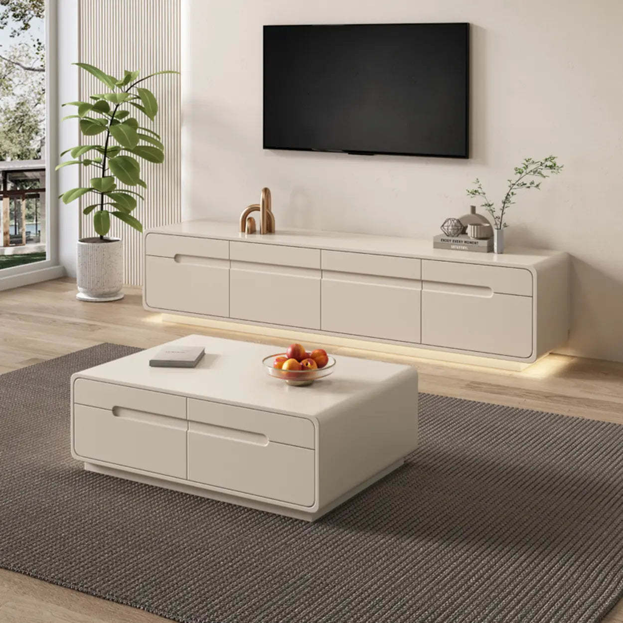 Minimalist Beige TV Stand with Drawers