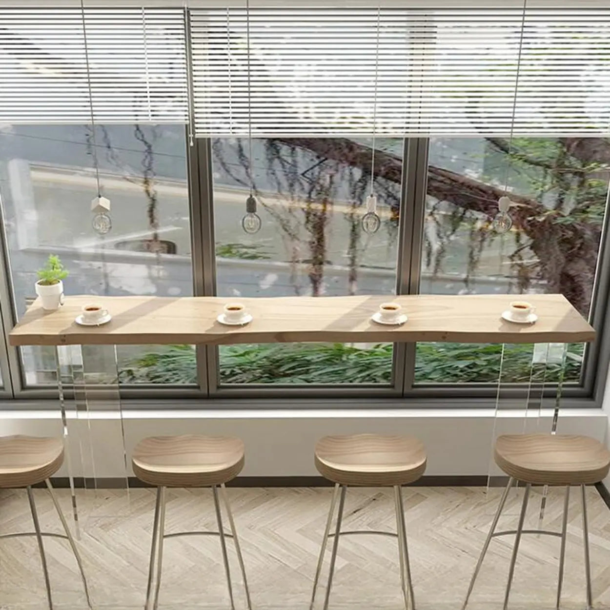 Minimalist Clear Acrylic Pedestal Wood Bar Table
