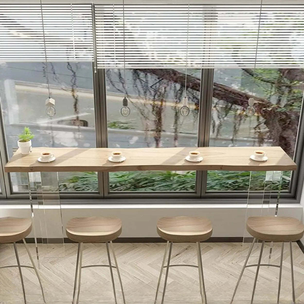 Minimalist Clear Acrylic Pedestal Wood Bar Table — Table Only