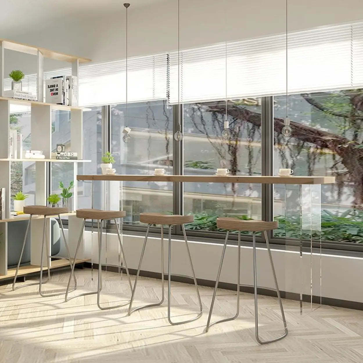 Minimalist Clear Acrylic Pedestal Wood Bar Table — Table Only