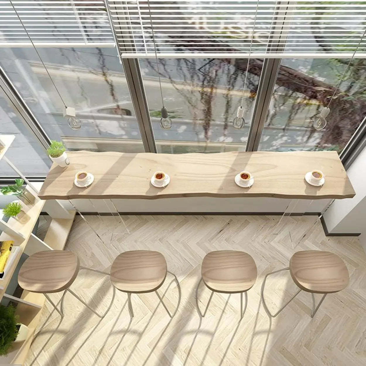 Minimalist Clear Acrylic Pedestal Wood Bar Table — Table Only