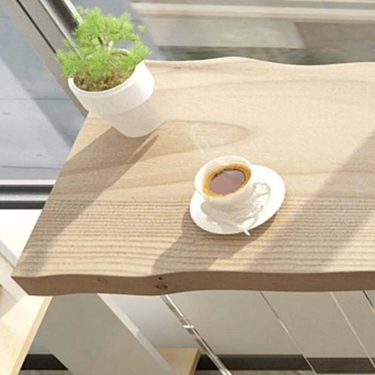Minimalist Clear Acrylic Pedestal Wood Bar Table — Table Only