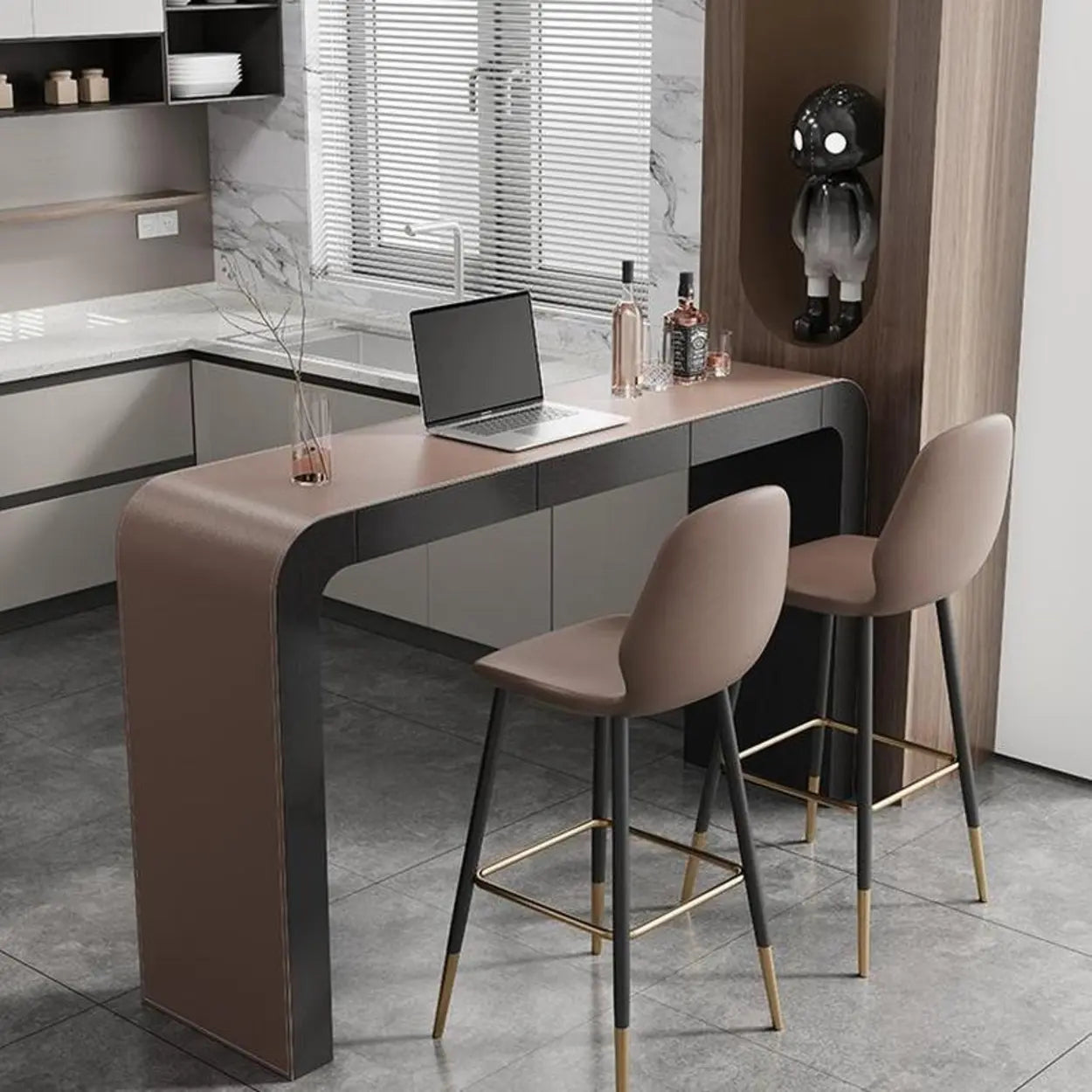 Minimalist Curved Wood Counter Height Bar Table