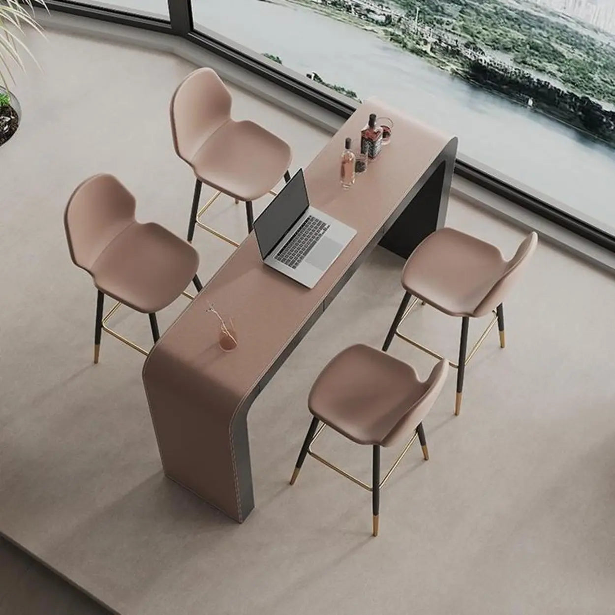 Minimalist Curved Wood Counter Height Bar Table — Table Only