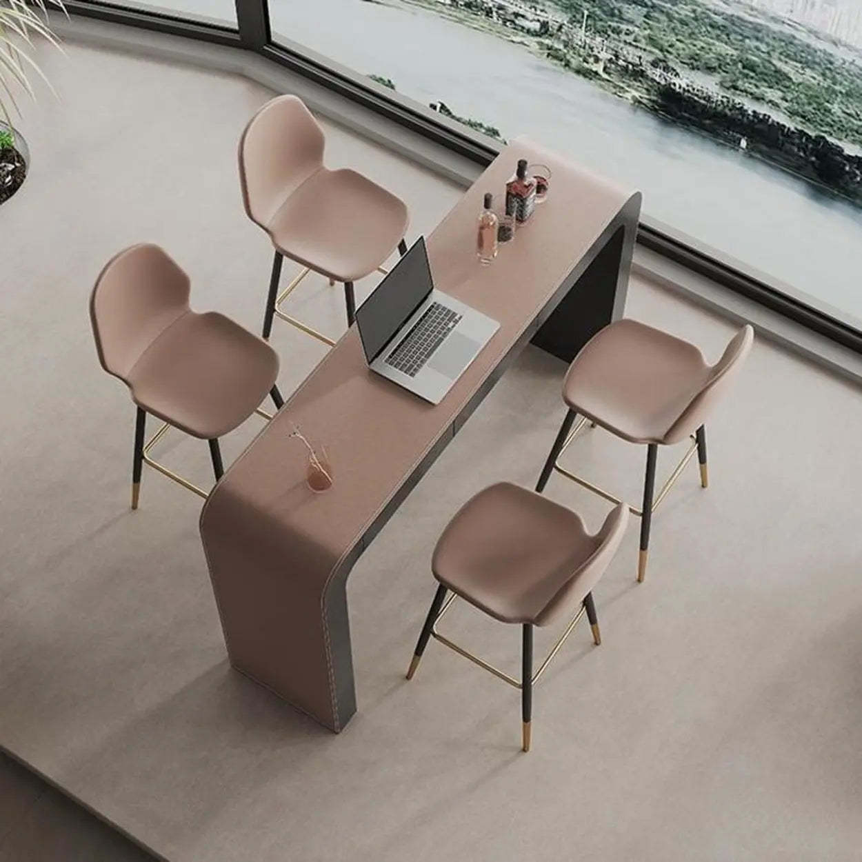Minimalist Curved Wood Counter Height Bar Table — Table Only