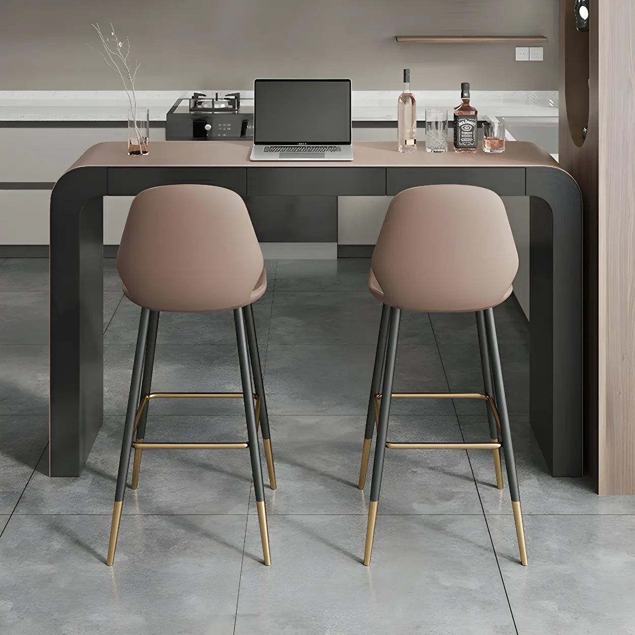 Minimalist Curved Wood Counter Height Bar Table — Table Only