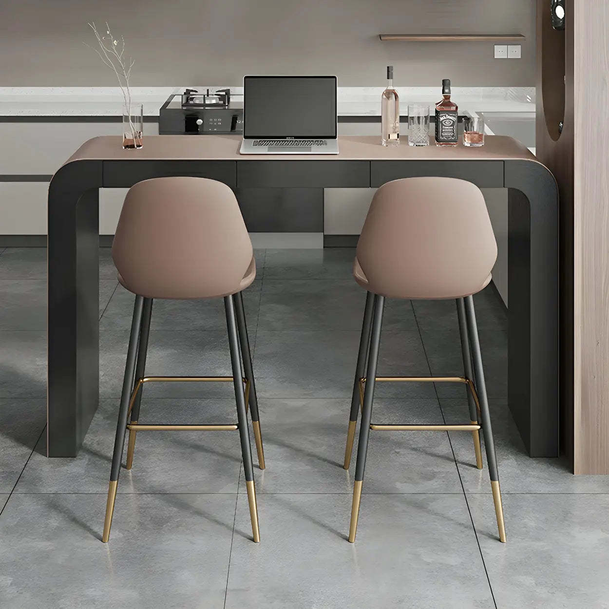 Minimalist Curved Wood Counter Height Bar Table — Table Only