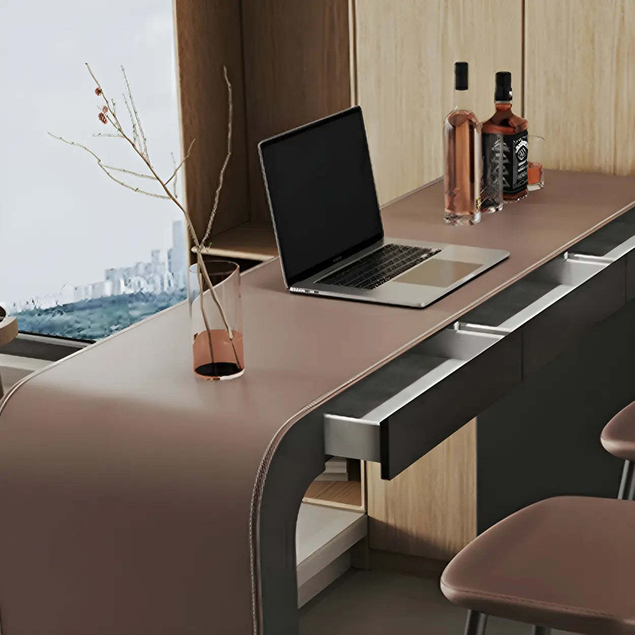 Minimalist Curved Wood Counter Height Bar Table