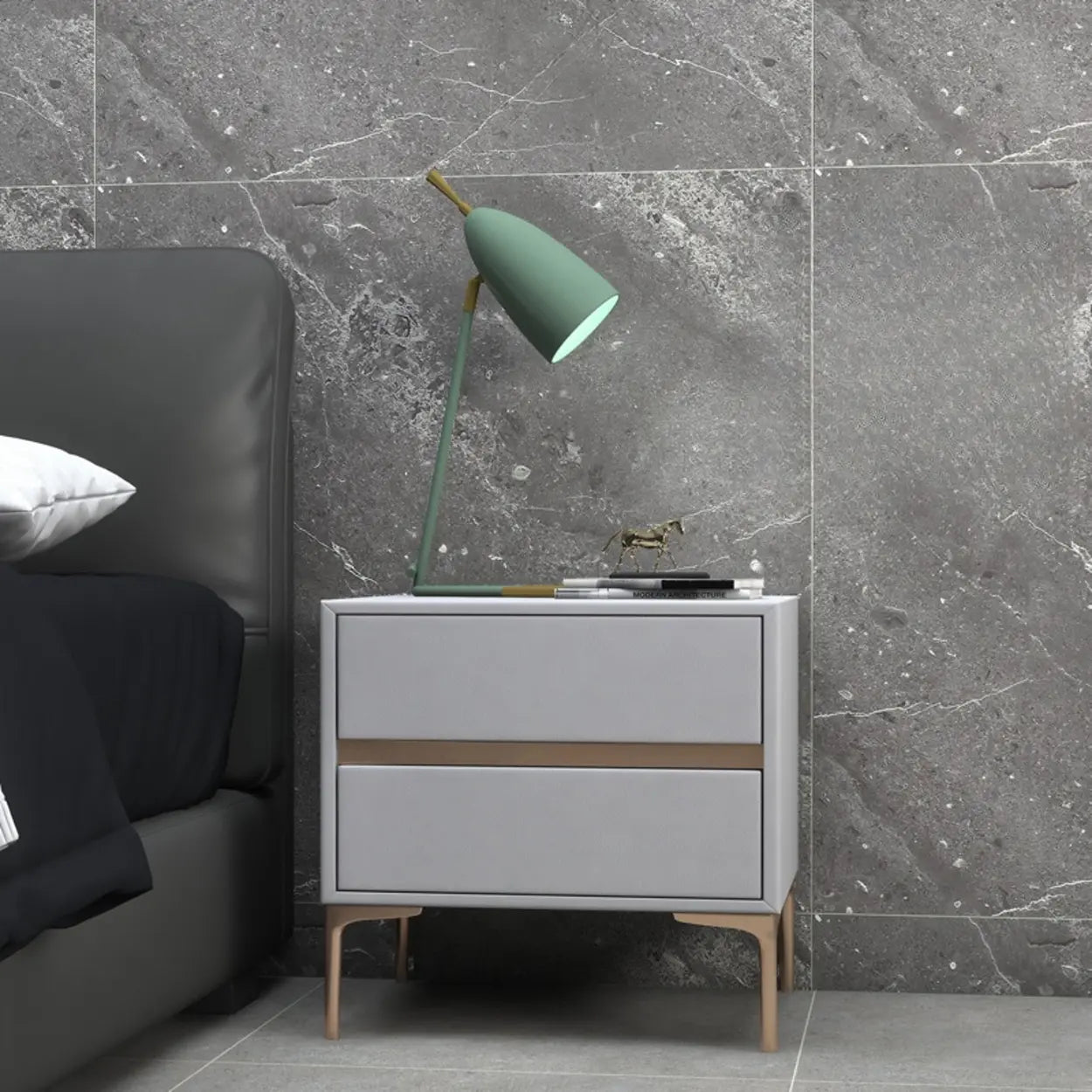 Minimalist Gray Nightstand with Gold Legs