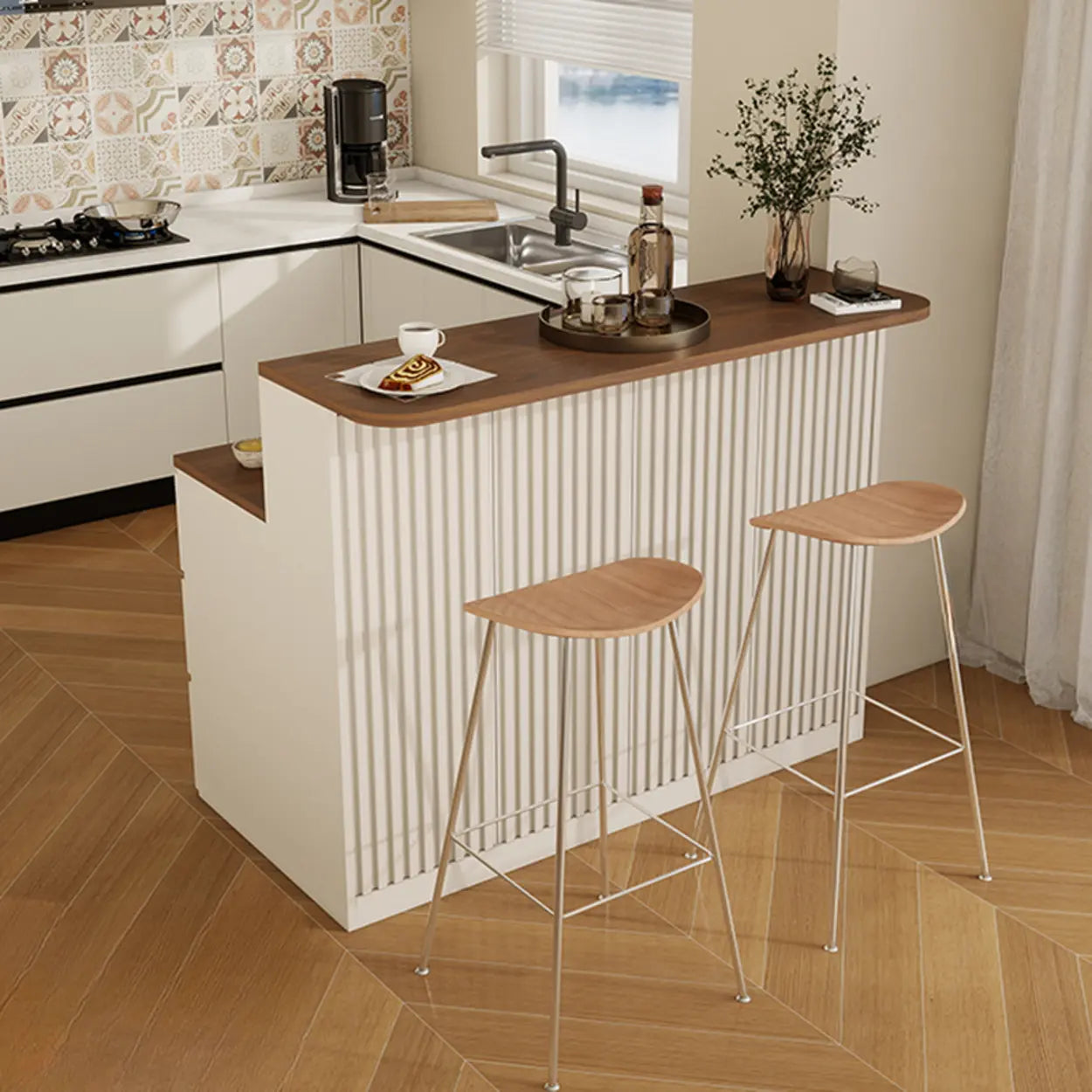 Modern Rectangular Wood Bar Table with Storage — Table Only