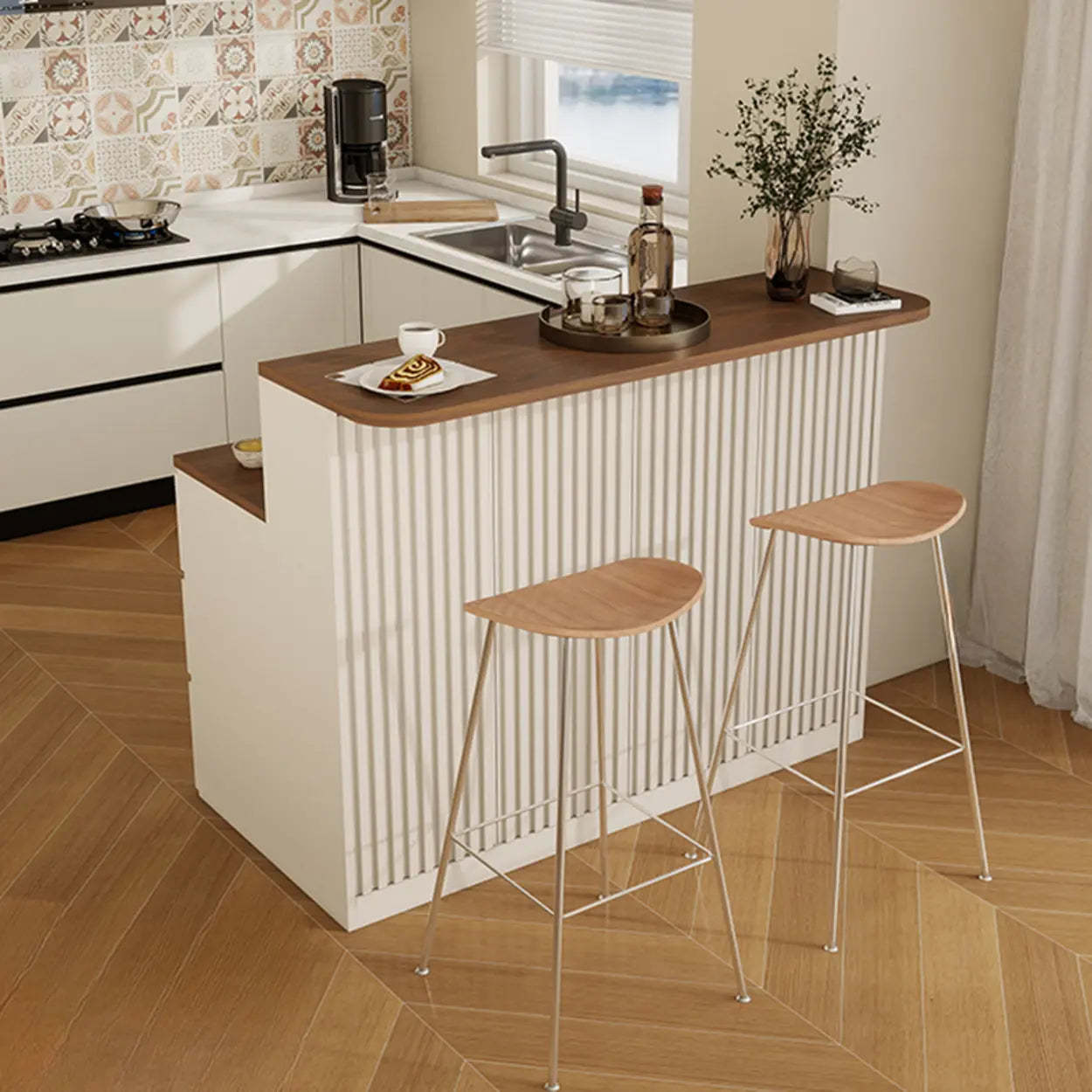 Modern Rectangular Wood Bar Table with Storage — Table Only
