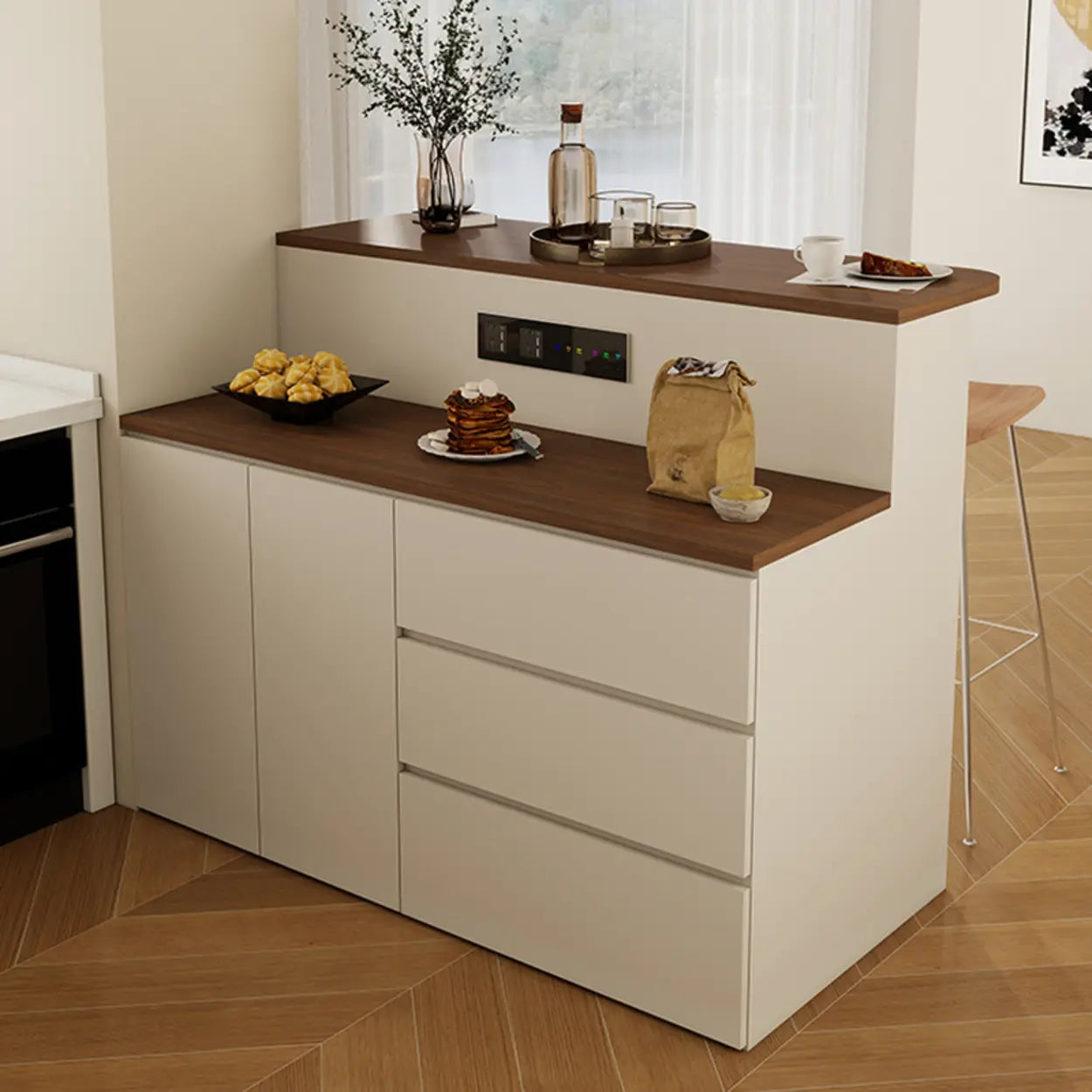 Modern Rectangular Wood Bar Table with Storage